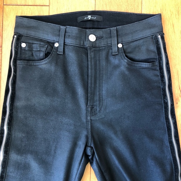 7 For All Mankind Zipper Black Coated Denim - Picture 4 of 12